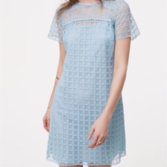 NWT Ann Taylor LOFT Lace Abstract Print Mini Dress Sze 8 Light Blue - Picture 1 of 12